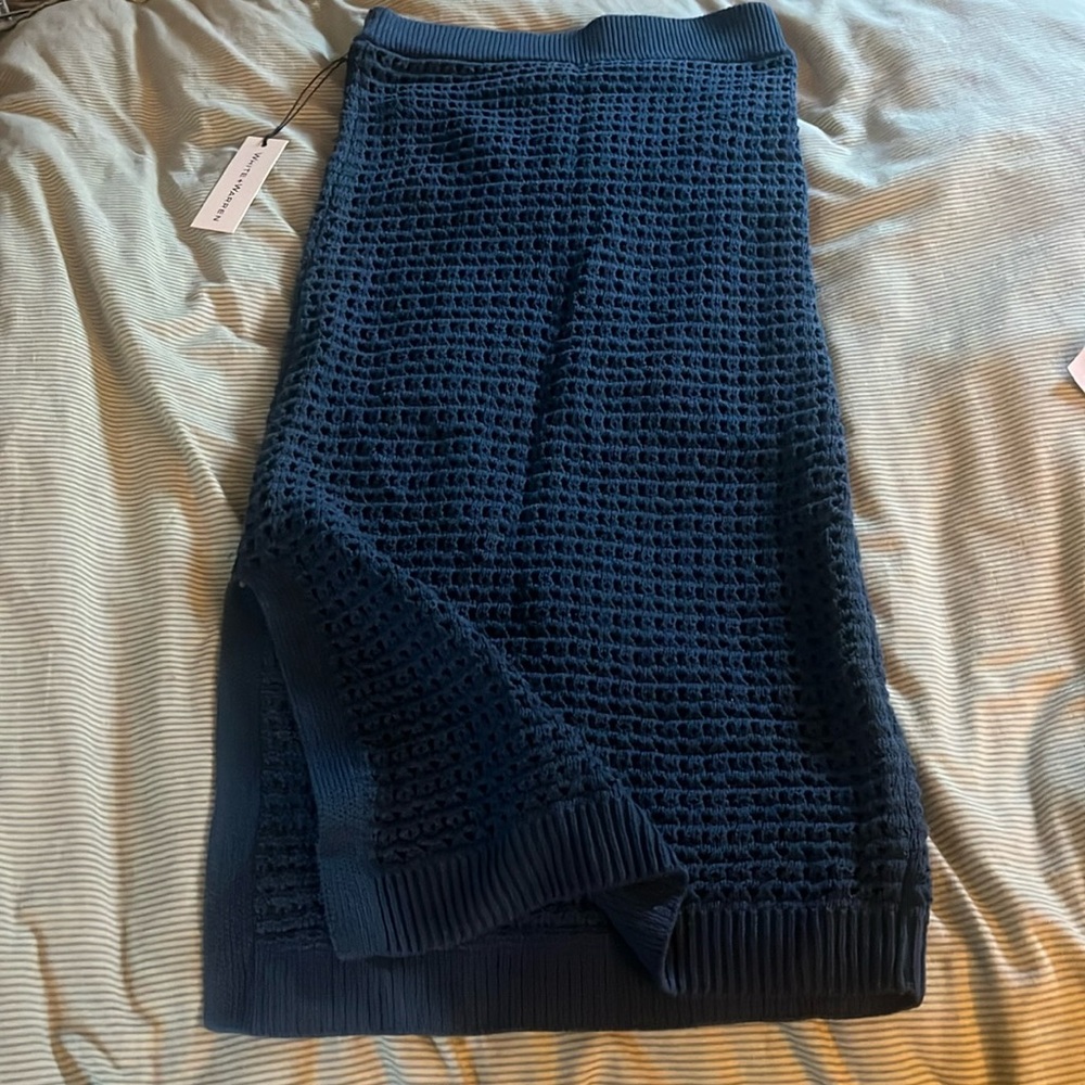 White and Warren skirt blue cable knit